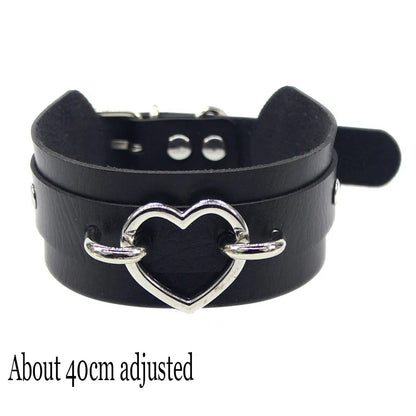 Gothic Bat Heart Lock Punk Choker | Black Leather Collar Necklace