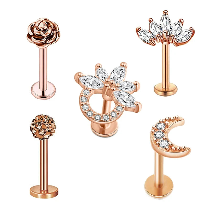5pcs Tragus Stud Earring Set | Heart CZ Cartilage Piercing Jewelry
