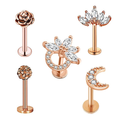 5pcs Mixed Heart Tragus Stud Earring Set | Cartilage Helix Lip Piercing Jewelry