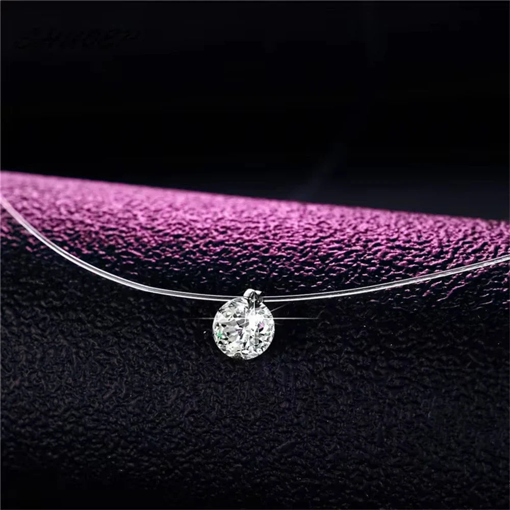 1ct Moissanite Diamond S925 Sterling Silver Invisible Transparent Fishing Line Clavicle Chain Necklace Women's Jewelry