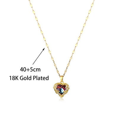 Stainless Steel Crystal Heart Pendant Necklace | Ocean Blue Jewelry for Women