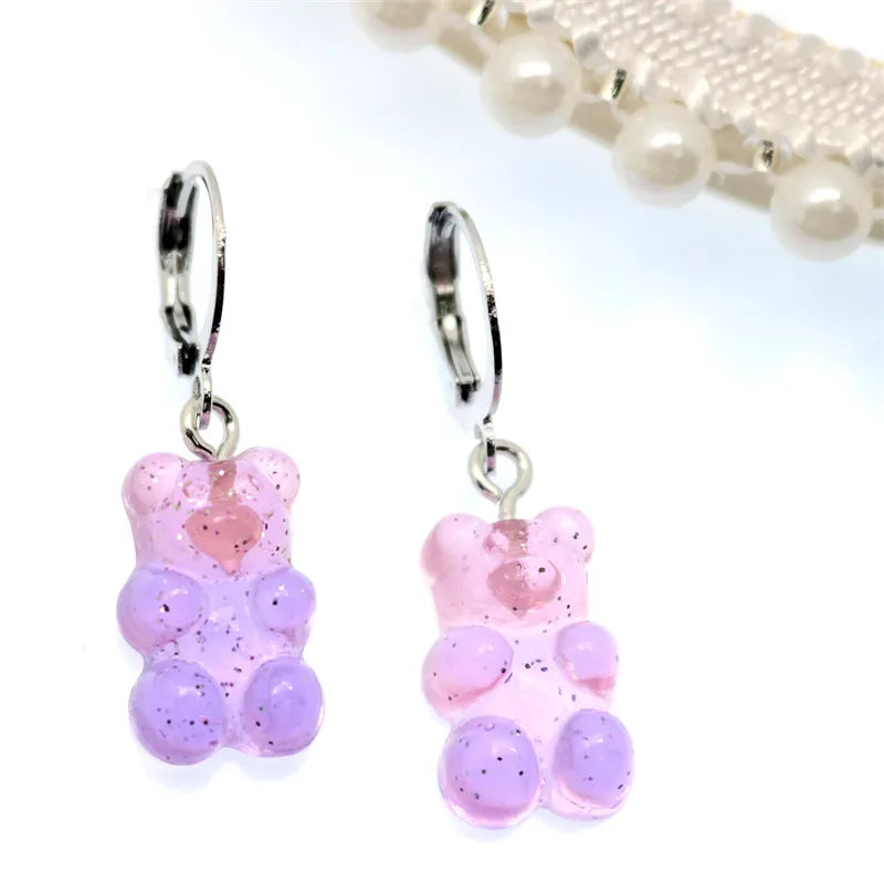 Gradient Bear Dangle Earrings | Cute Sequins Hoop Earrings for Women