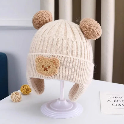 Baby Bear Ear Protection Hat | Winter Thickened Warm Knitted Hat for Children