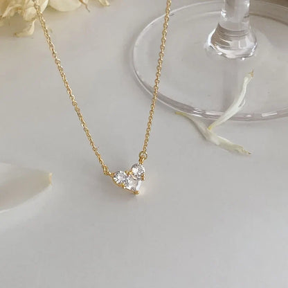 Silver Color Zircon Heart Necklace | Women's Shiny Clavicle Chain Jewelry