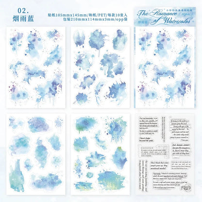 Watercolor Trace Stickers | 10pcs Romance of Watercolor DIY Journal Pack