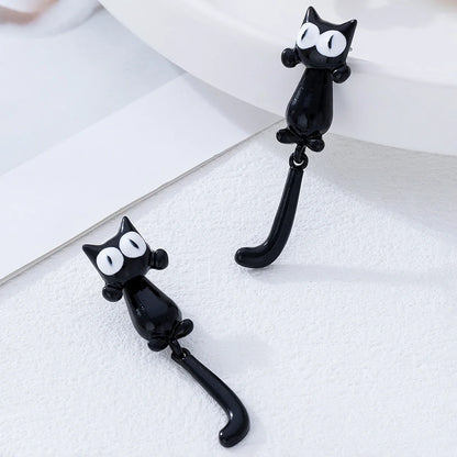 Creative Black Cat Stud Earrings | Punk Style Ear Jacket Set