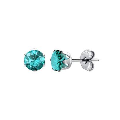 Stainless Steel Cubic Zirconia Stud Earrings Set | 12 Color Hypoallergenic Earrings for Sensitive Skin