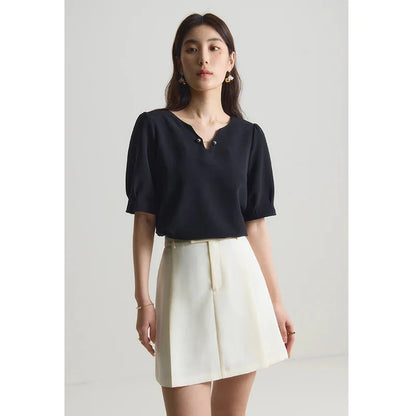 Women’s V-Neck Chiffon Shirt Elegant Slimming Summer Top