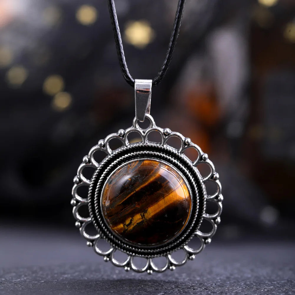 Lace Agate Pendant Necklace | Vintage Handmade Crystal Jewelry