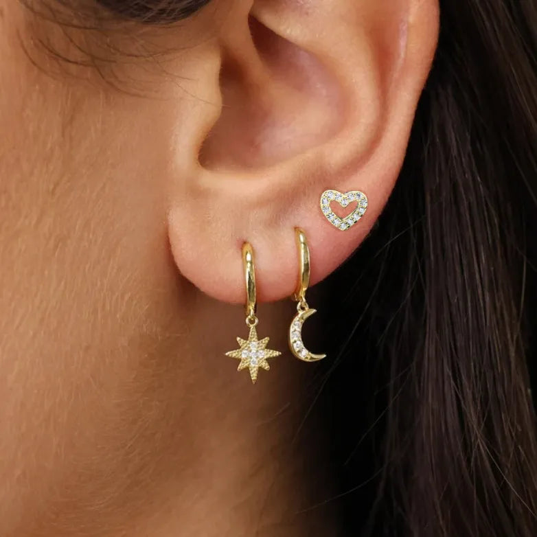 3Pcs Crystal Tragus Stud Earring Set | Flower Cartilage Huggie Earring Bulk Helix Jewelry Women Fashion Heart Lobe Earring Pack