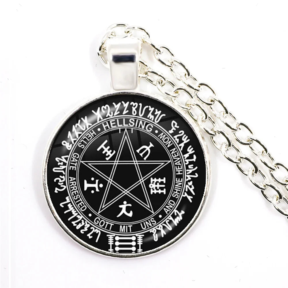 Gothic Alucard Pentagram Pendant Necklace | 25mm Glass Cabochon Statement Jewelry