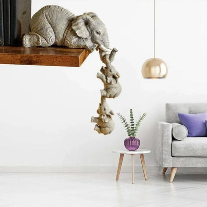 3pcs/set Cute Elephant Figurines Elephant Holding Baby Elephant Hanging Off The Edge of A Shelf or Table Resin Crafts