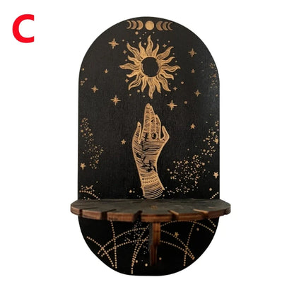 Wooden Crystal Shelf Display Stand | Bohemian Wall Rack for Stones and Jewelry