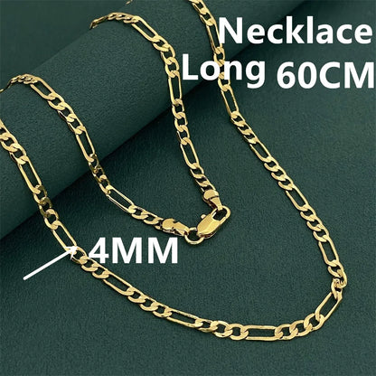 925 Sterling Silver Gold Plated Figaro Necklace | Unisex Luxury Chain Jewelry 50-60cm
