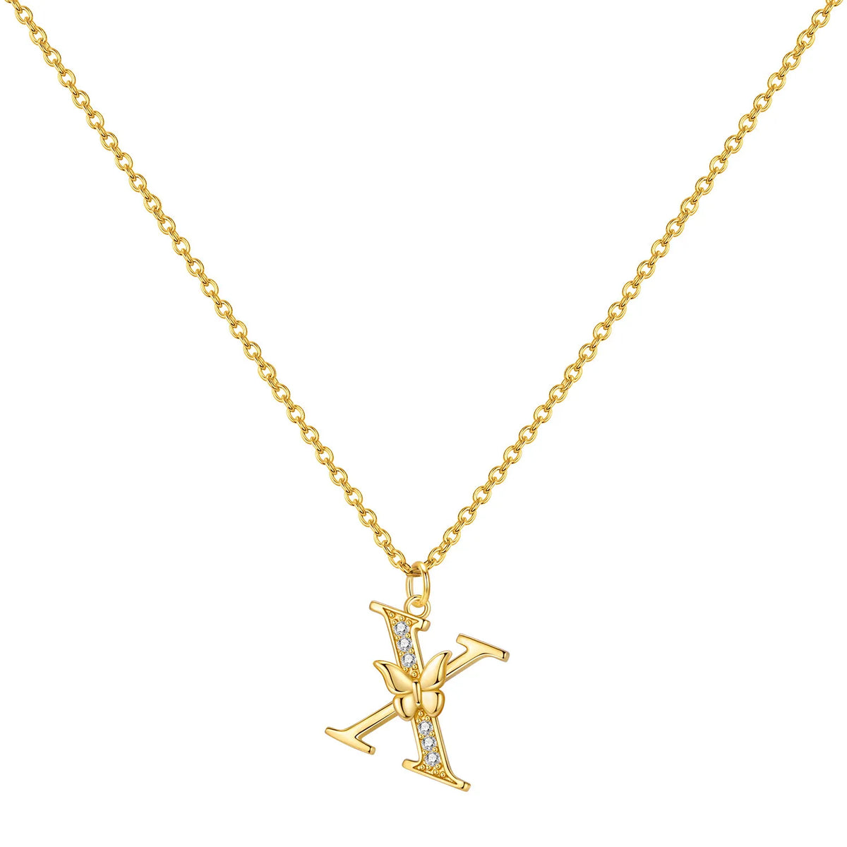 925 Sterling Silver Butterfly Initial Necklace | 26 Letter Y-Shaped Pendant for Women