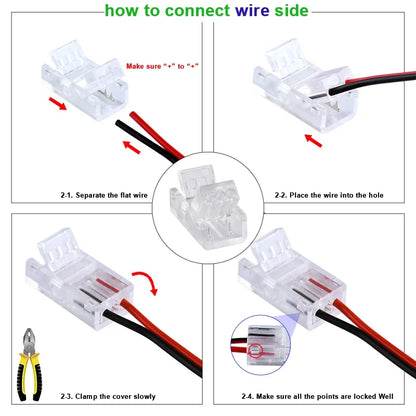 LED Strip Connectors and Fixing Clips Kit | 2-Pin COB Corner Connectors for Tape Lights