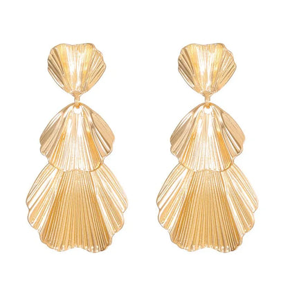 Gold Leaf Drop Earrings | Long Geometric Statement Jewelry for Women