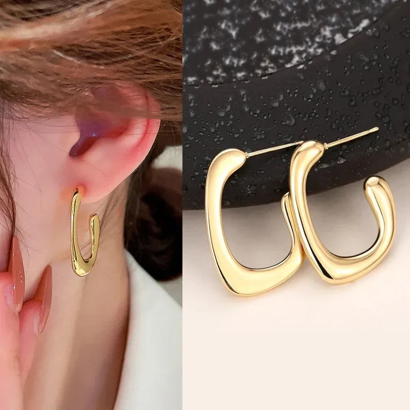 Geometric Metal Hoop Earrings for Women | Trendy Fashion Jewelry Set