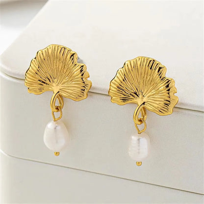 Vintage Gold Snail Shell Drop Earrings | CZ Zircon Beach Jewelry for Women
