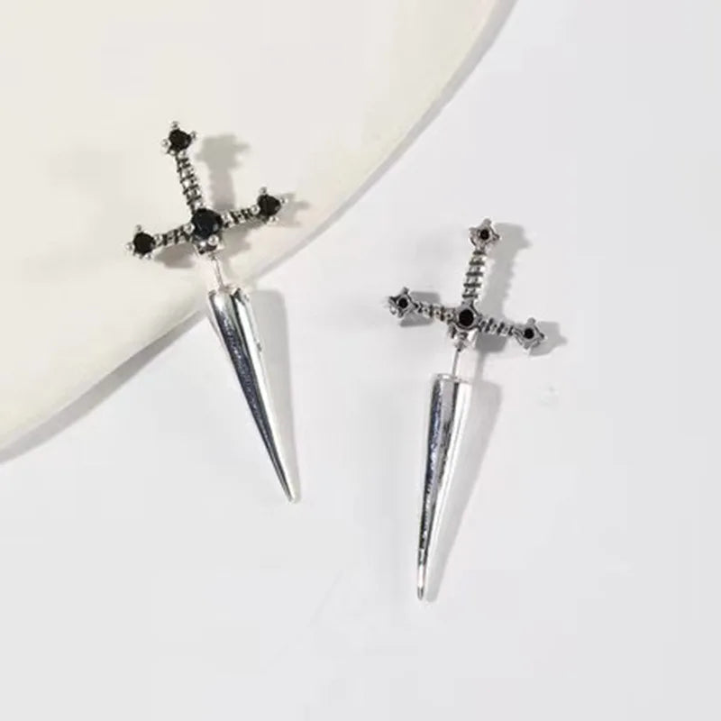 Gothic Sword Earrings | Vintage Crystal Dagger Ear Jacket for Women