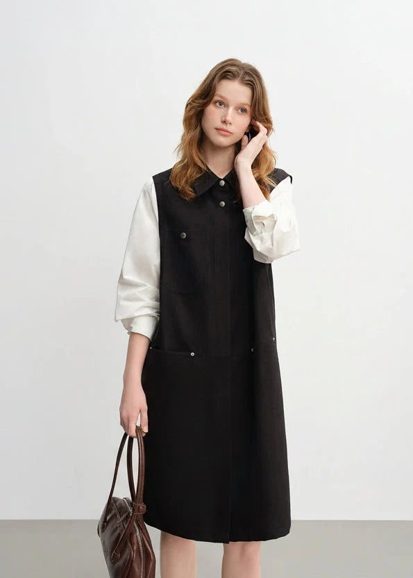 Plus Size Color Block Workwear Shirt Dress