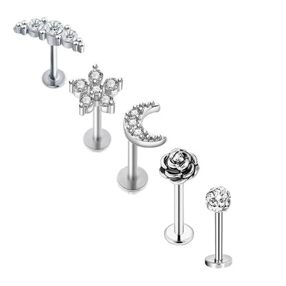 5pcs Tragus Stud Earring Set | Heart CZ Cartilage Piercing Jewelry