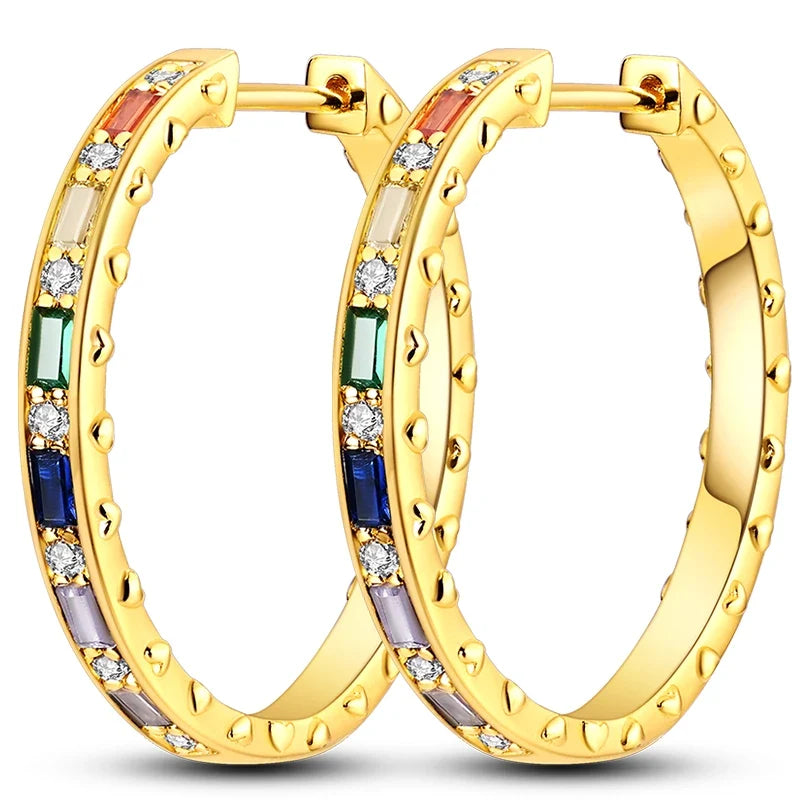 Colorful 925 Sterling Silver Hoop Earrings for Women | Classic Circle Earrings