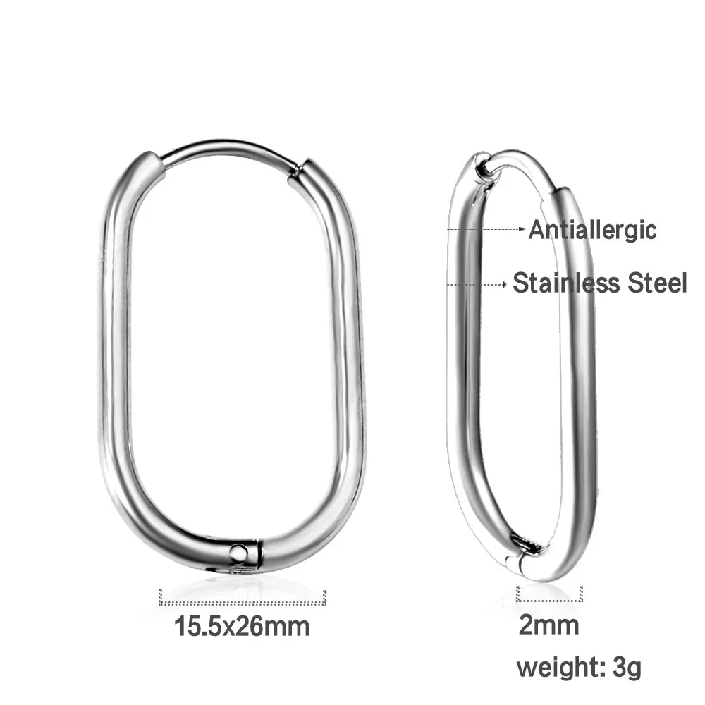 LUXUKISSKIDS Stainless Steel Oval Hoop Earrings | Fashion Geometric Clips for Women