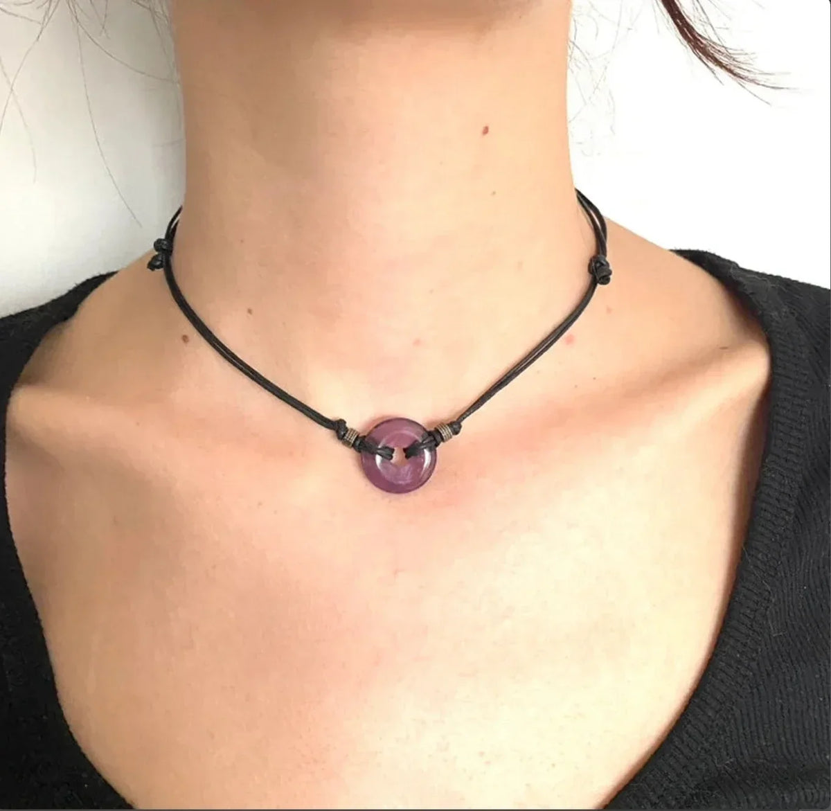 Amethyst Choker Necklace | Black Adjustable Gemstone Gothic Jewelry