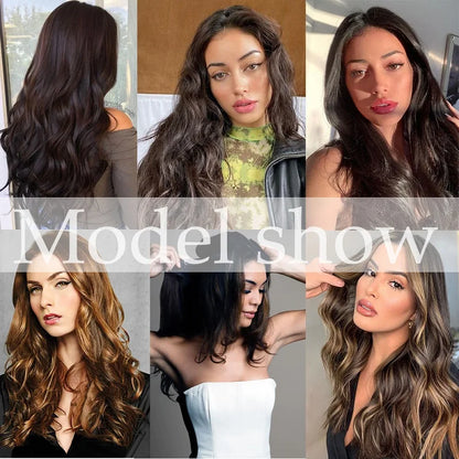 20Inch Synthetic Wavy Curly Clip in Hair Extensions | Heat Resistant Black Blonde Hairpiece for Women