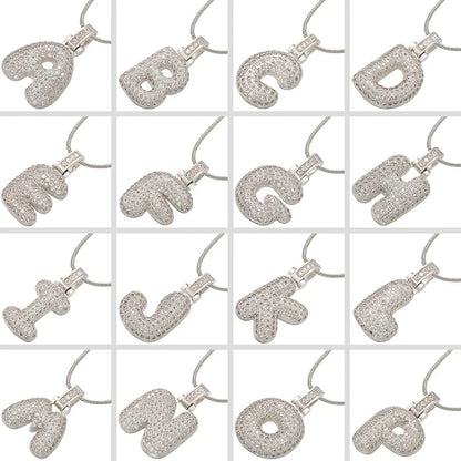 Silver Bubble Initial Letter Necklace | Customizable 26 Letters Pendant Jewelry for Women