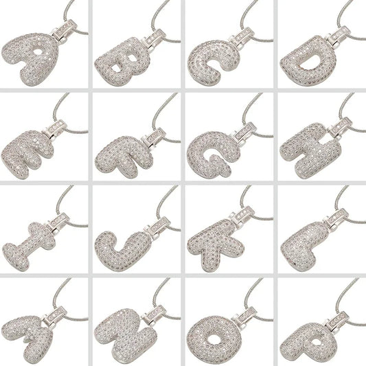 Silver Bubble Initial Letter Necklace | Customizable 26 Letters Pendant Jewelry for Women