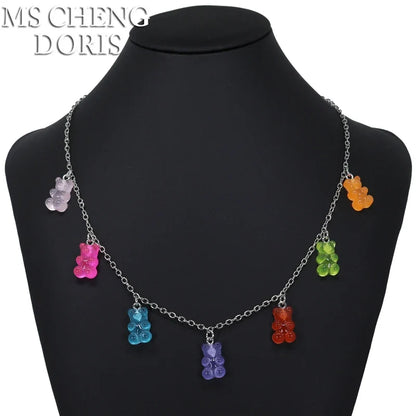 33 Styles Cute Resin Gummy Bear Chain Necklaces | Candy Color Pendant Jewelry for Women