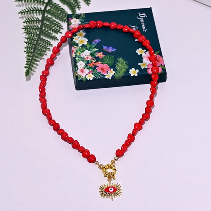 Heart Choker Necklace with Colorful Beads | Bohemian Eye Pendant Set for Women
