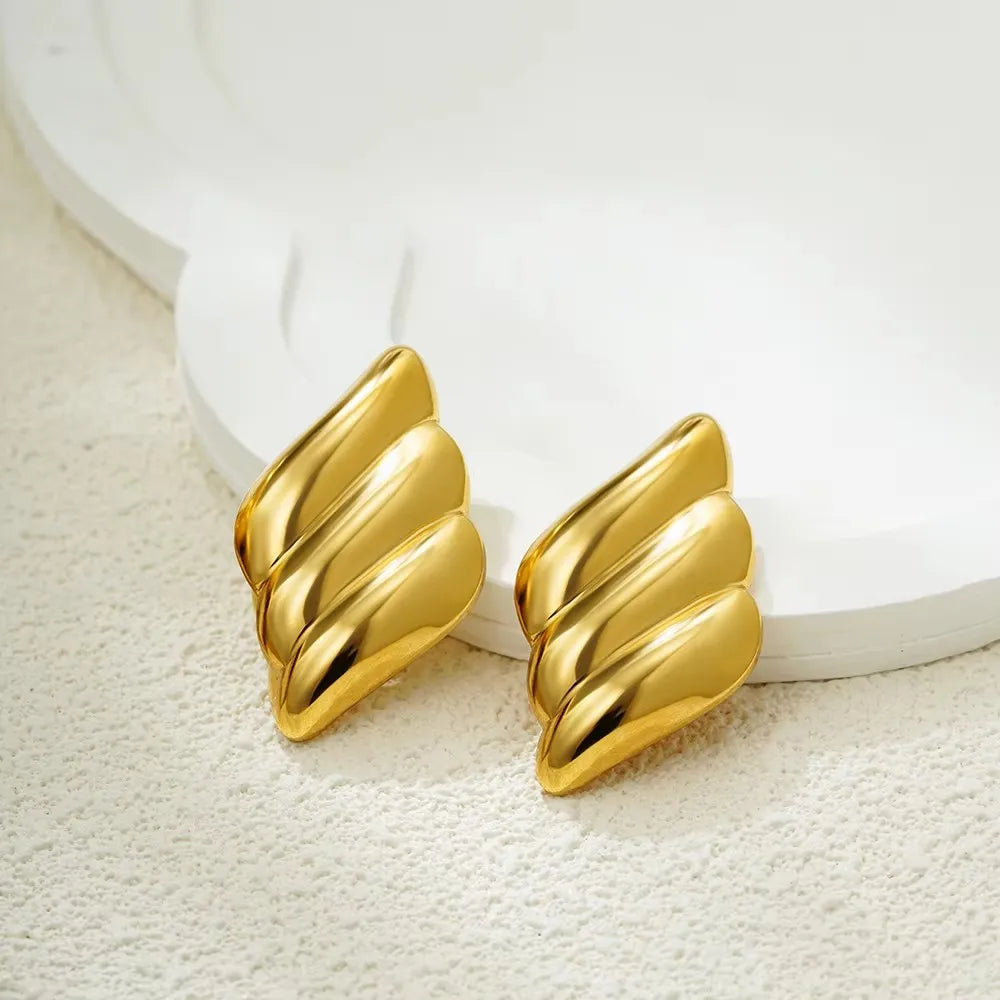 Vintage Gold Snail Shell Drop Earrings | CZ Zircon Beach Jewelry for Women