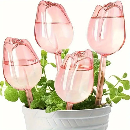 Pink tulip plant watering balls, suitable for indoor and outdoor plants, automatic plant drippers, and automatic watering