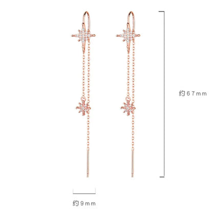Silver Star Zircon Drop Earrings | Elegant Tassel Earrings for Women