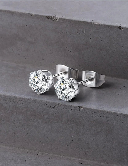 Stainless Steel Cubic Zirconia Stud Earrings Set | 12 Color Hypoallergenic Earrings for Sensitive Skin