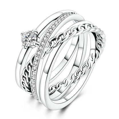 925 Sterling Silver Heart Ring with Cubic Zircon | Geometric Wedding Band for Women