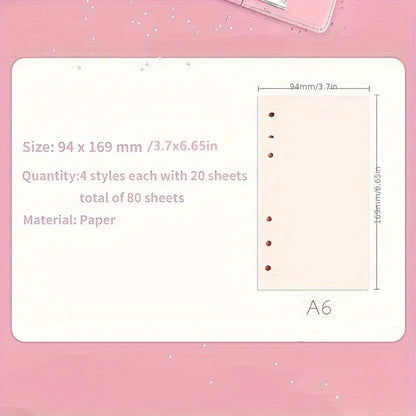 80 Sheets A6 Loose Leaf Paper Refill | Kawaii Cat Sakura Design for Planner Binder