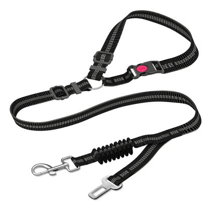 Adjustable Heavy-Duty Dog Car Seat Belt – Striped Nylon Safety Leash for Large Dogs
