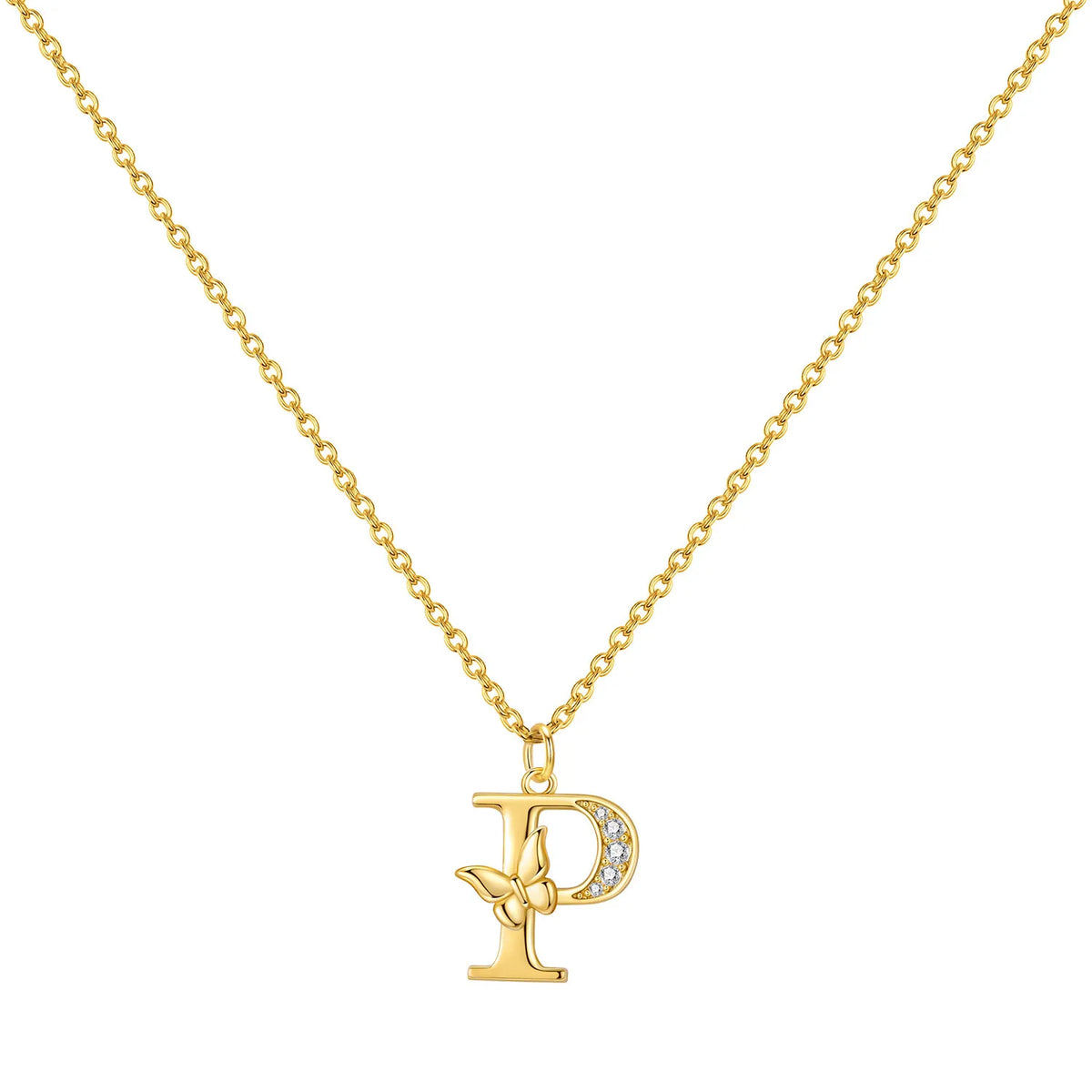925 Sterling Silver Butterfly Initial Necklace | 26 Letter Y-Shaped Pendant for Women