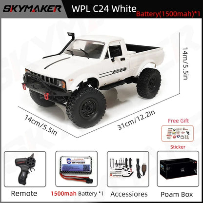 WPL C24-1 Full Scale RC Car 1:16 2.4G 4WD Rock Crawler Electric Buggy Climbing Truck LED Light On-road 1/16 For Kids Gifts Toys
