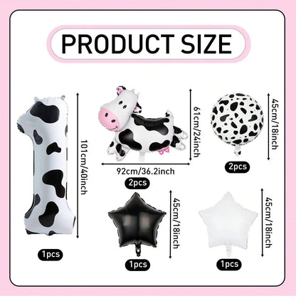 7pcs Cow Print Number Balloon Set | Farm Animal Birthday Party Decoration