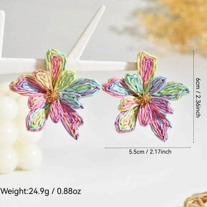 Boho Handmade Raffia Flower Earrings | Unique Summer Floral Drop Earrings for Women