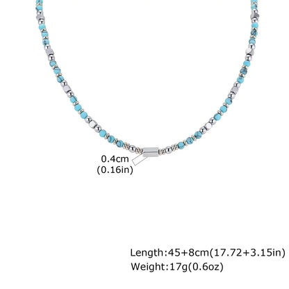 Trendy Men's Natural Stone Beaded Necklace | Classic Stainless Steel Metal Bead Choker