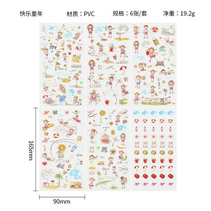 6Pcs Waterproof Cartoon Sticker Set | Cute DIY Decals for Laptops, Phones, and Planners