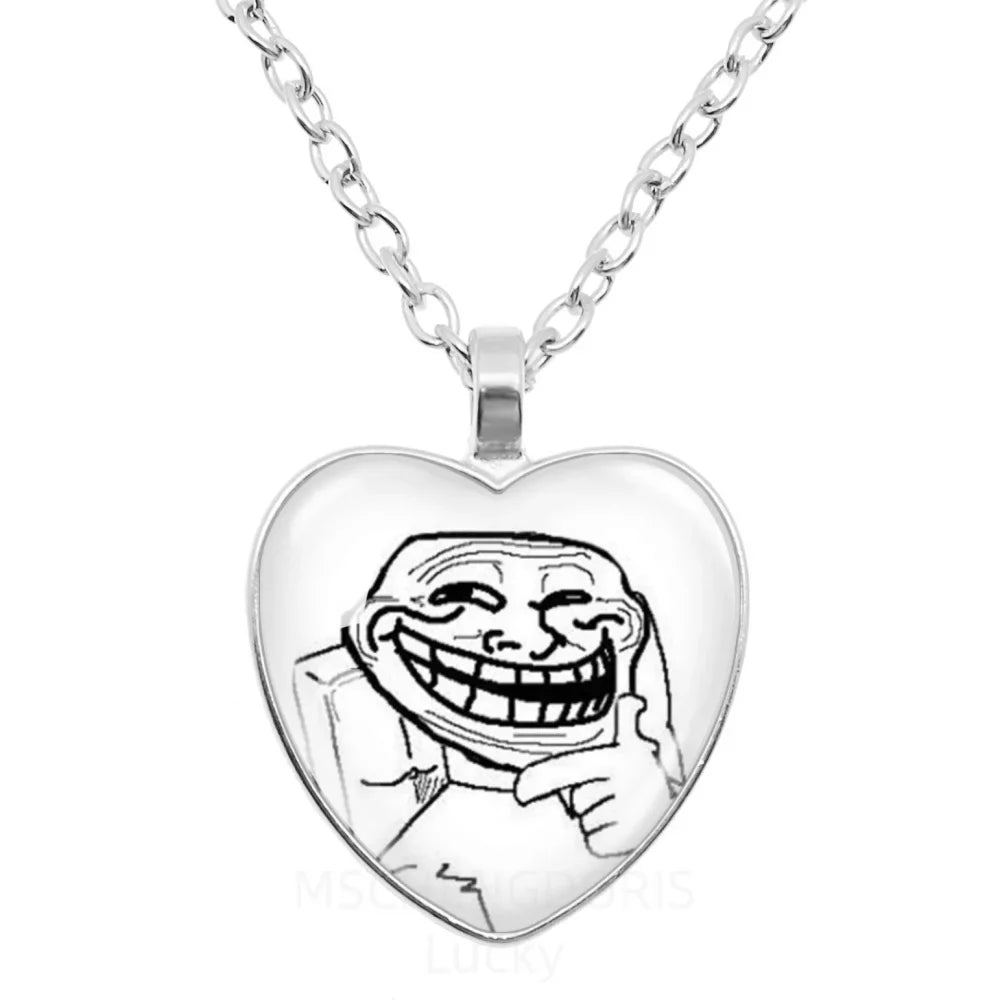 Rage Comic Heart Pendant Necklace | Funny Meme Derp Face Trollface Jewelry Gift