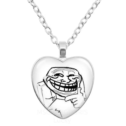 Rage Comic Heart Pendant Necklace | Funny Meme Derp Face Trollface Jewelry Gift