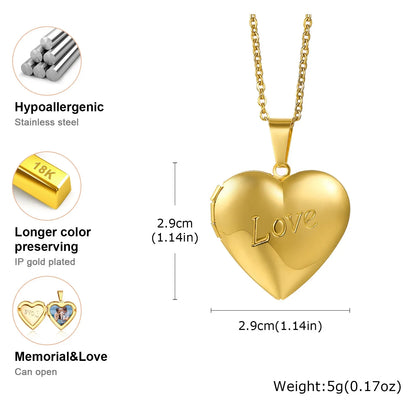 Gold Heart Locket Necklace with Photo Frame | Stainless Steel Jewelry for Women